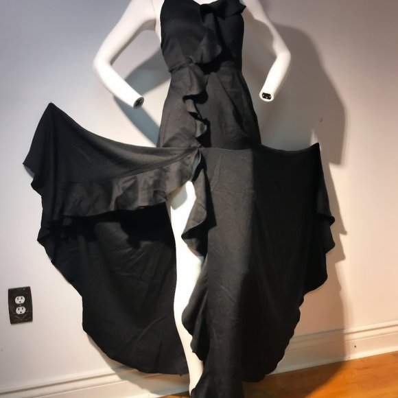 F21 Black Maxi Faux Wrap Dress Gown Robe Prom Graduation Evening Weeding NWOT - Picture 1 of 5